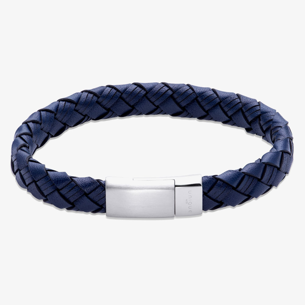 Product photograph of Unique Navy Leather Braided Bracelet B513nv 21cm from The Jewel Hut