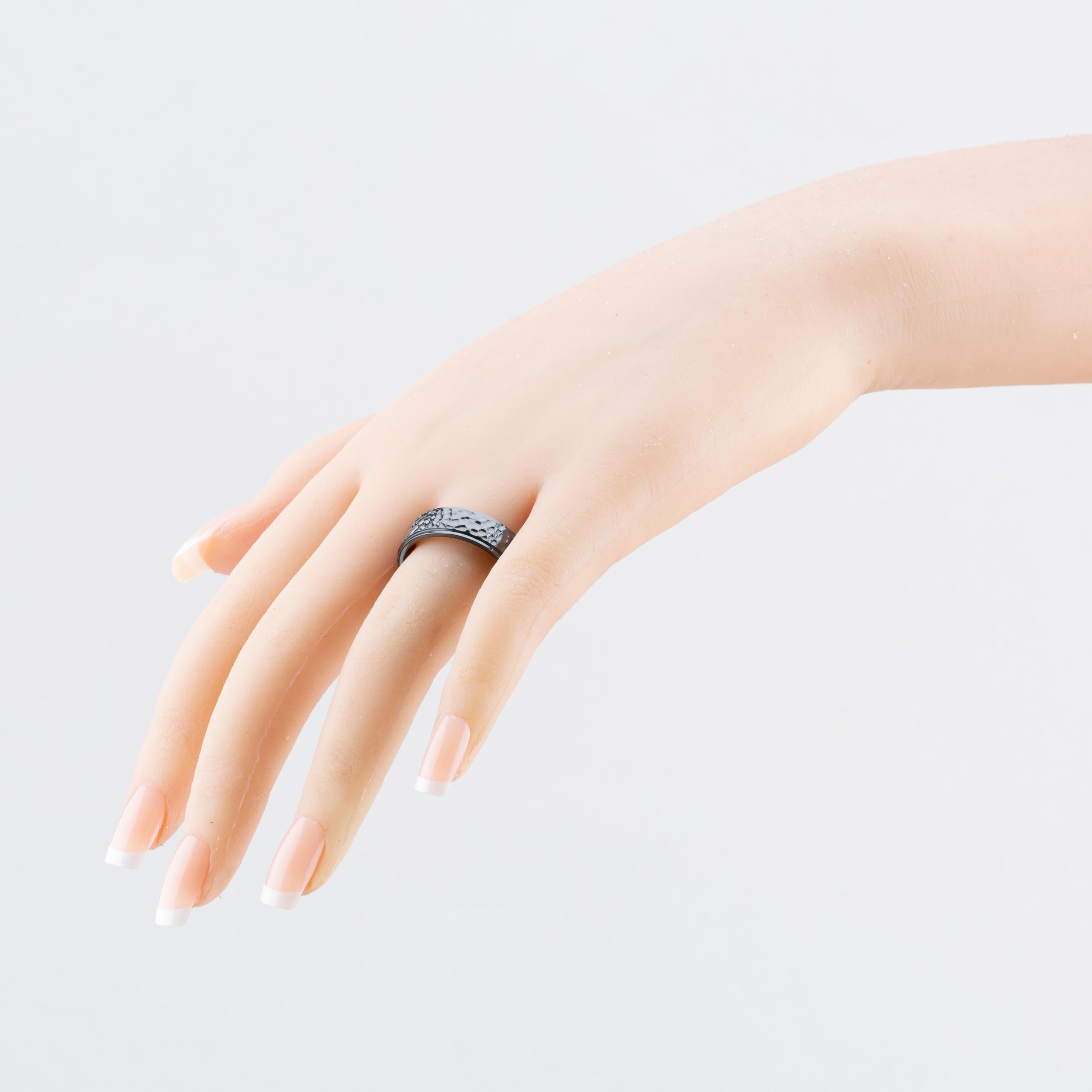 Unique Zirconium Black 7mm Hammered Band Ring ZR-26