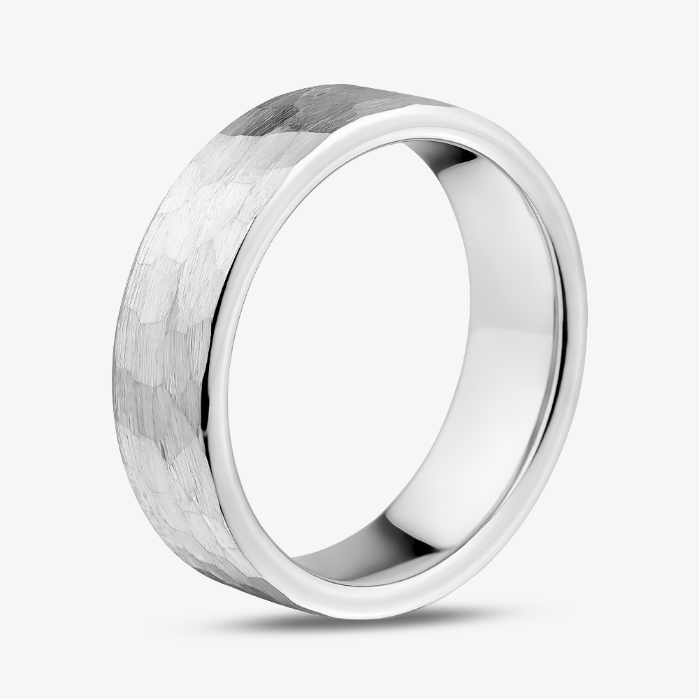 Unique Tungsten Silver 7mm Hammered Band Ring TUR-212-64