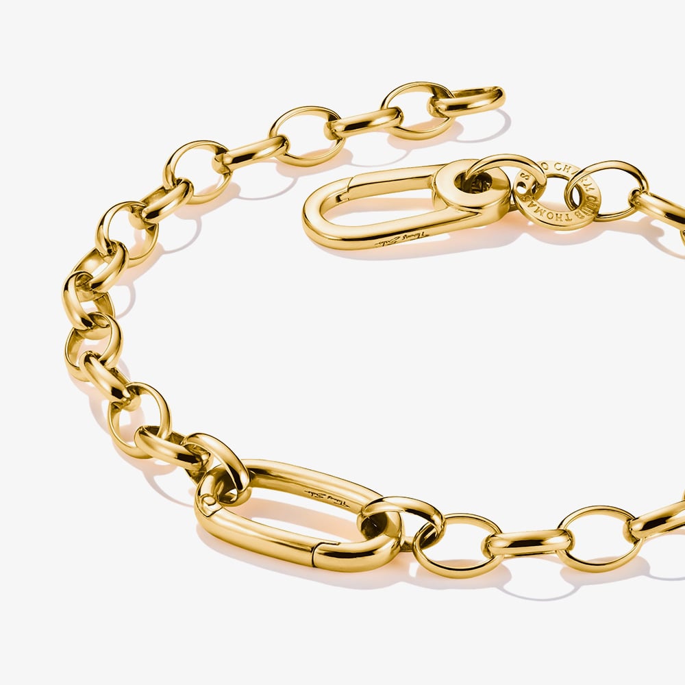 THOMAS SABO Charm Club Connect Gold Plated Oval Link Charm Bracelet C1202-413-39