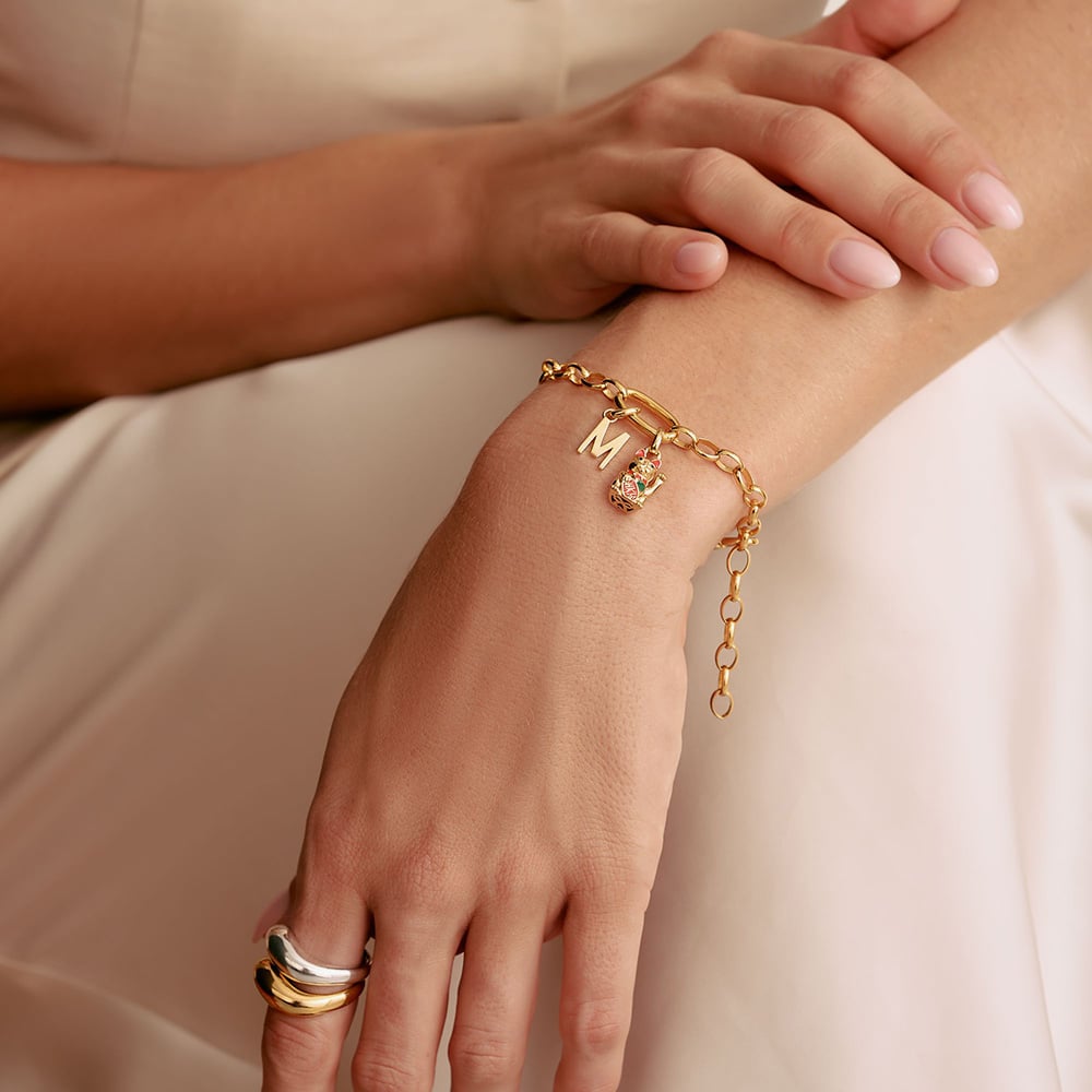 THOMAS SABO Charm Club Connect Gold Plated Oval Link Charm Bracelet C1202-413-39