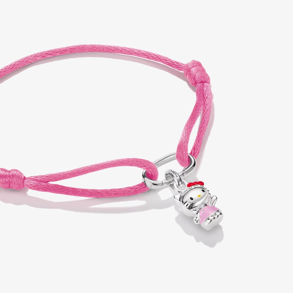 THOMAS SABO Hello Kitty Waving Charm and Pink Textile Bracelet A2242-M07-9-L24V