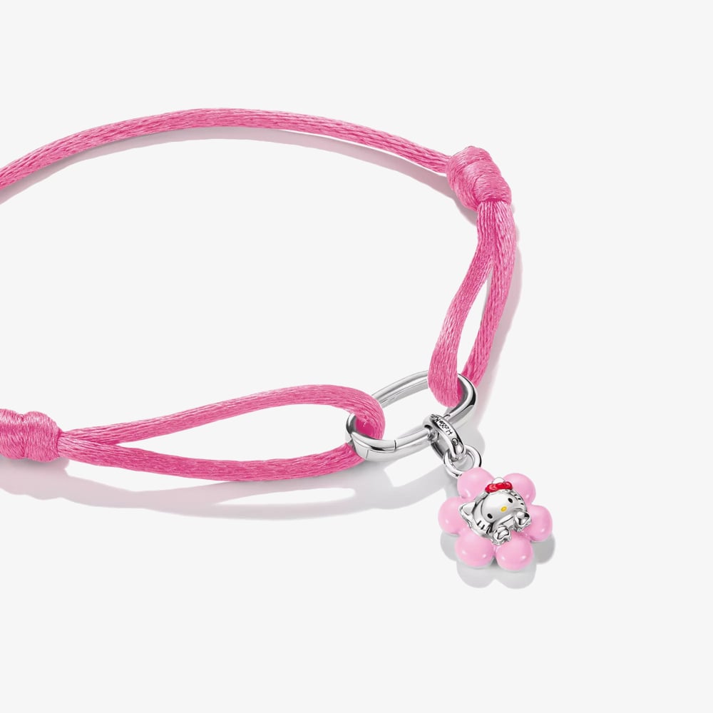 THOMAS SABO Hello Kitty Flower Charm and Pink Textile Bracelet A2243-M07-9-L24V