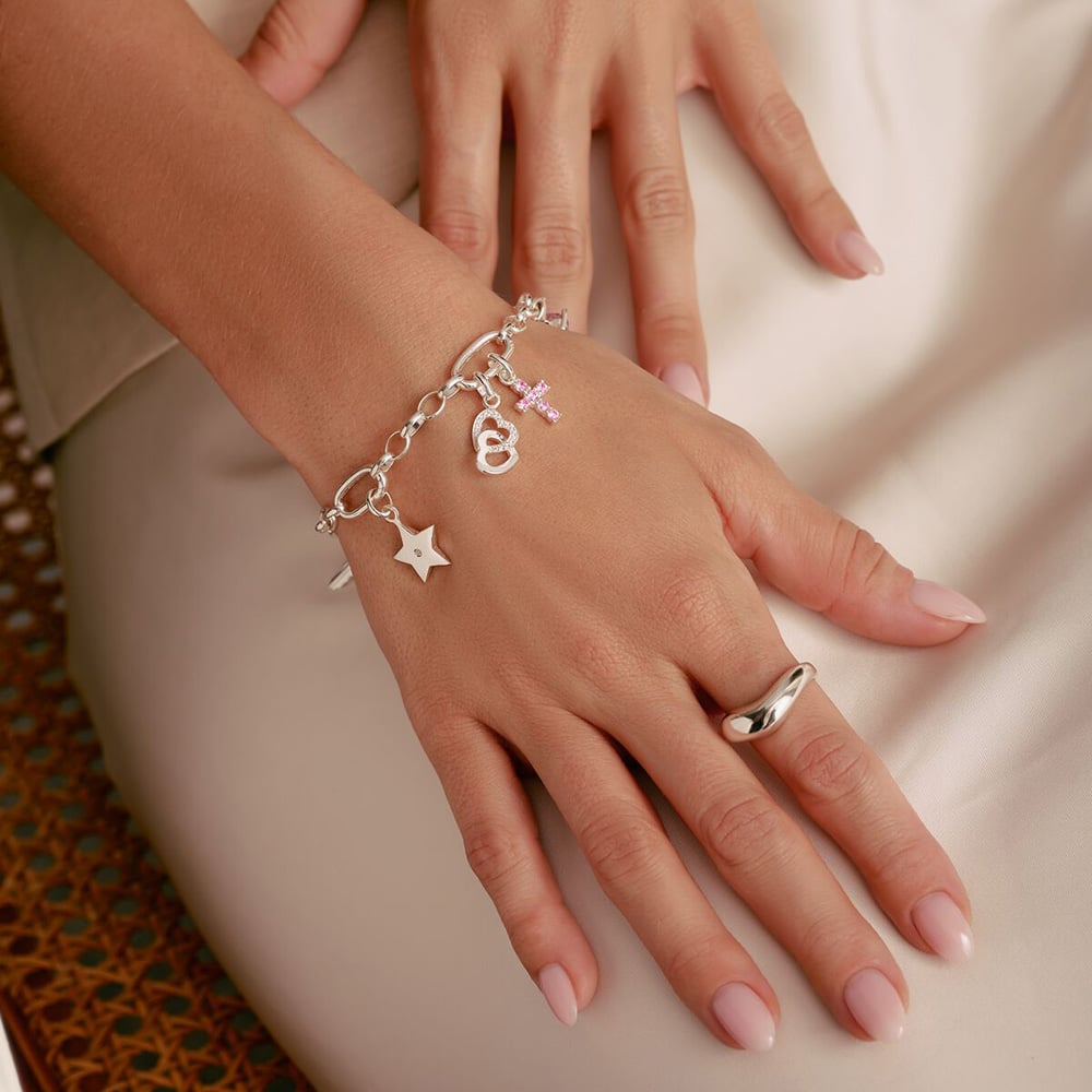 THOMAS SABO Charm Club Connect Pink Cubic Zirconia Cross Charm CC1206-051-9