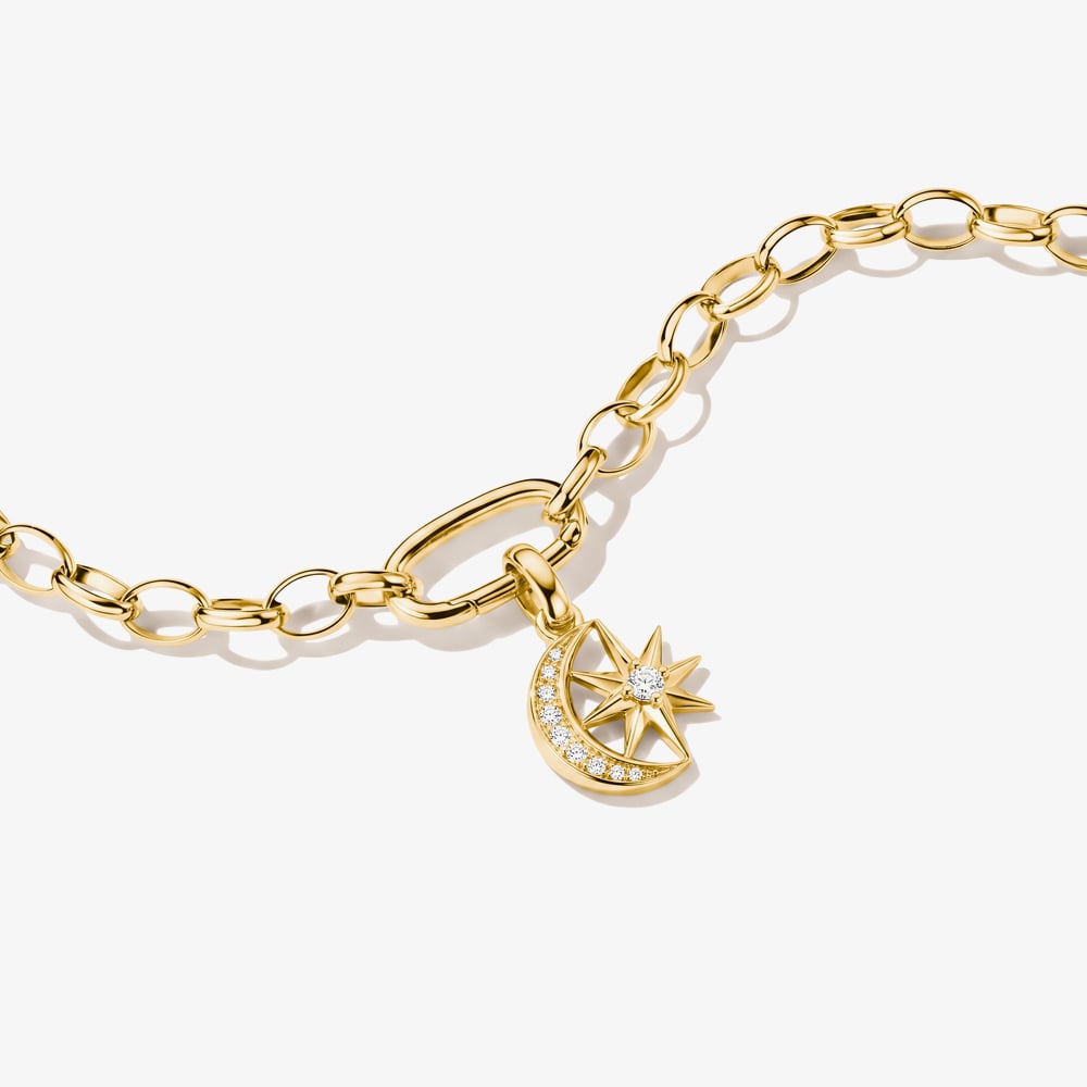 THOMAS SABO Charm Club Connect 18ct Yellow Gold Plated Cubic Zirconia Moon & Star Charm CC1365-M01-14