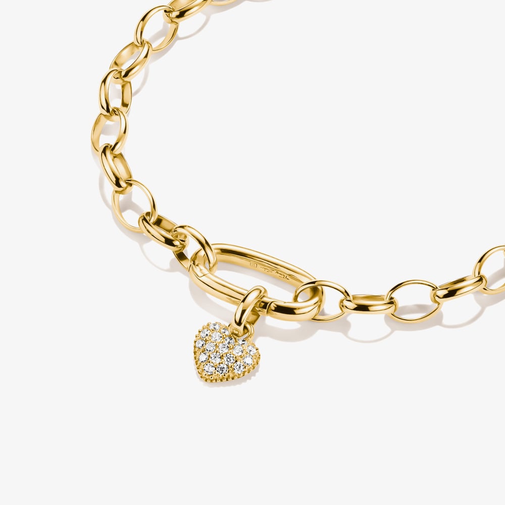 THOMAS SABO Charm Club Connect Hello Kitty 18ct Yellow Gold Plated Pave Cubic Zirconia Heart Charm CC1370-M01-14