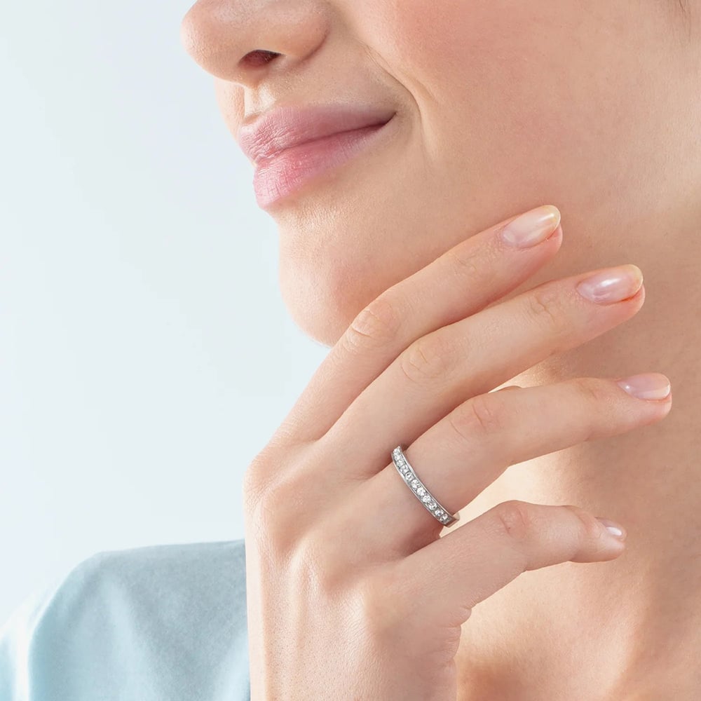 Coeur De Lion Silver Tone Crystal Eternity Ring 0127/40-1817