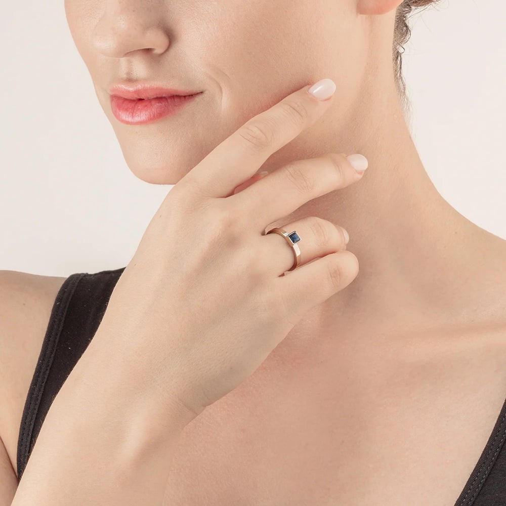 Coeur De Lion Silver Tone Blue Small Brilliant Square Princess Cut Crystal Solitaire Ring 0501/40-0742