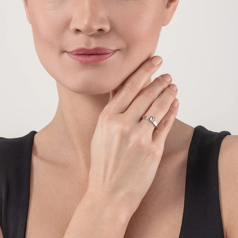 Coeur De Lion Silver Tone Small Brilliant Square Princess Cut Crystal Solitaire Ring 0501/40-1817