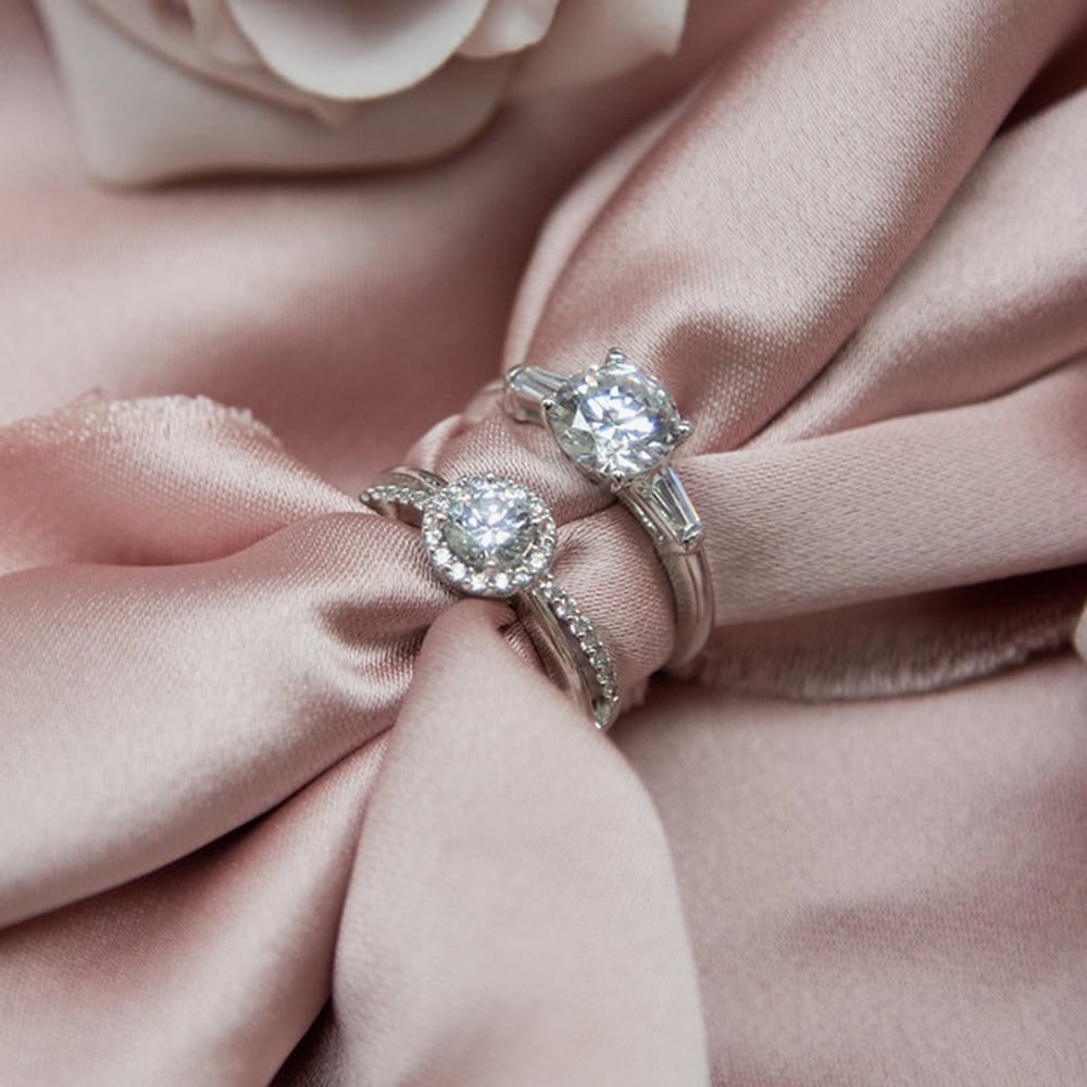 Diamonfire Silver Round & Baguette Cut Cubic Zirconia Three Stone Ring R3613