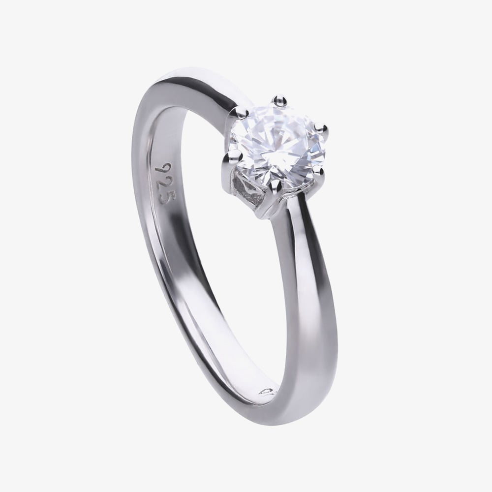 Diamonfire Silver 0.75ct Round Cubic Zirconia Solitaire Ring R3619-16.5
