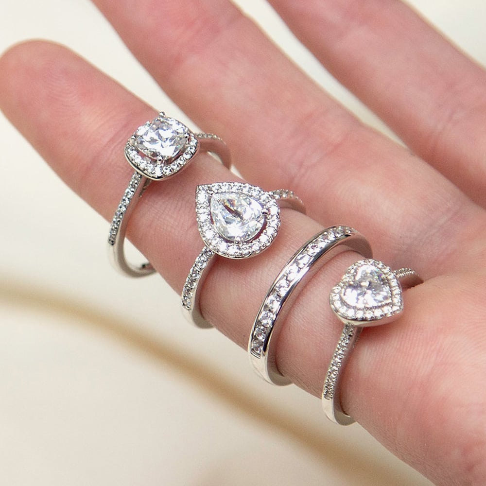 Diamonfire Silver Square Cubic Zirconia Shoulder Set Ring R3626