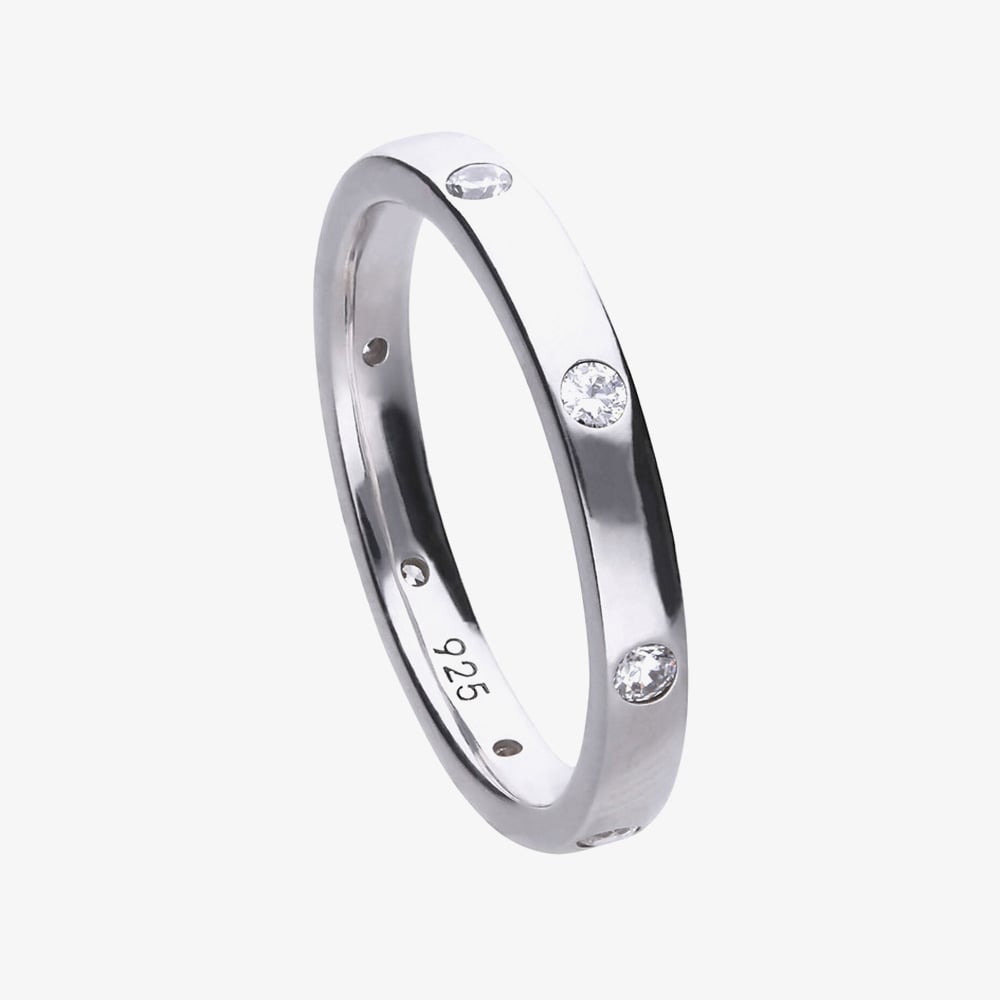Diamonfire Silver Cubic Zirconia Set Band Ring R3630-17.5