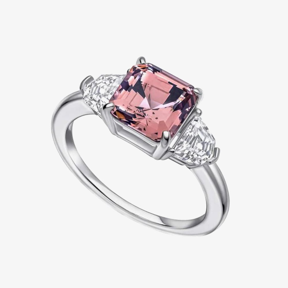 Diamonfire Sterling Silver Pink Cubic Zirconia Trilogy Ring R3999 54