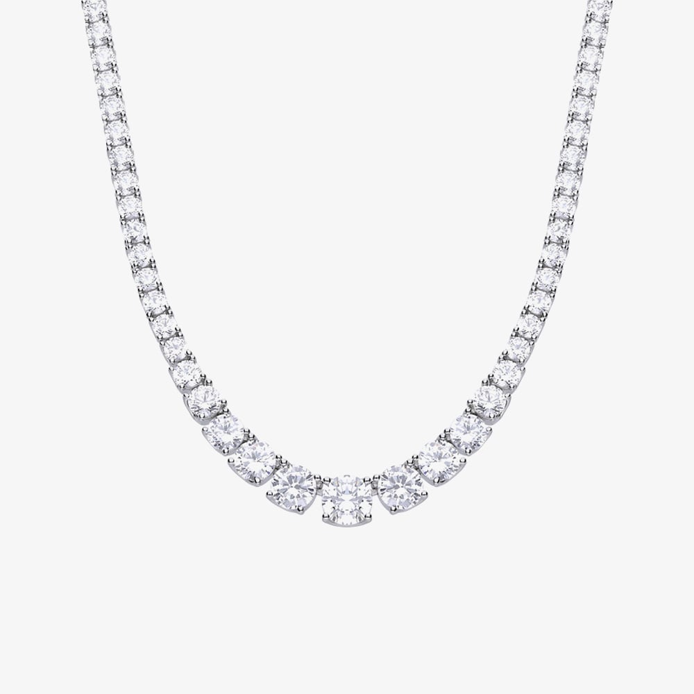 Diamonfire Silver Cubic Zirconia Graduated Tennis Necklace N4338
