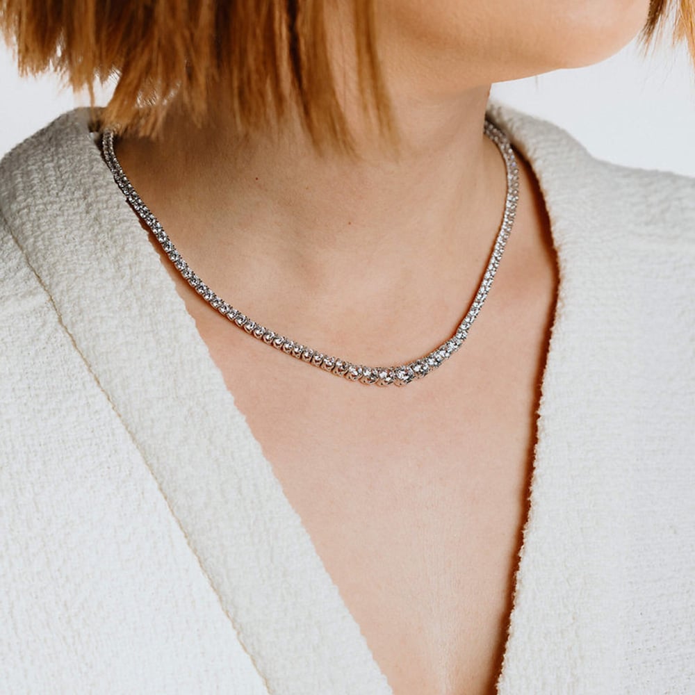 Diamonfire Silver Cubic Zirconia Graduated Tennis Necklace N4338