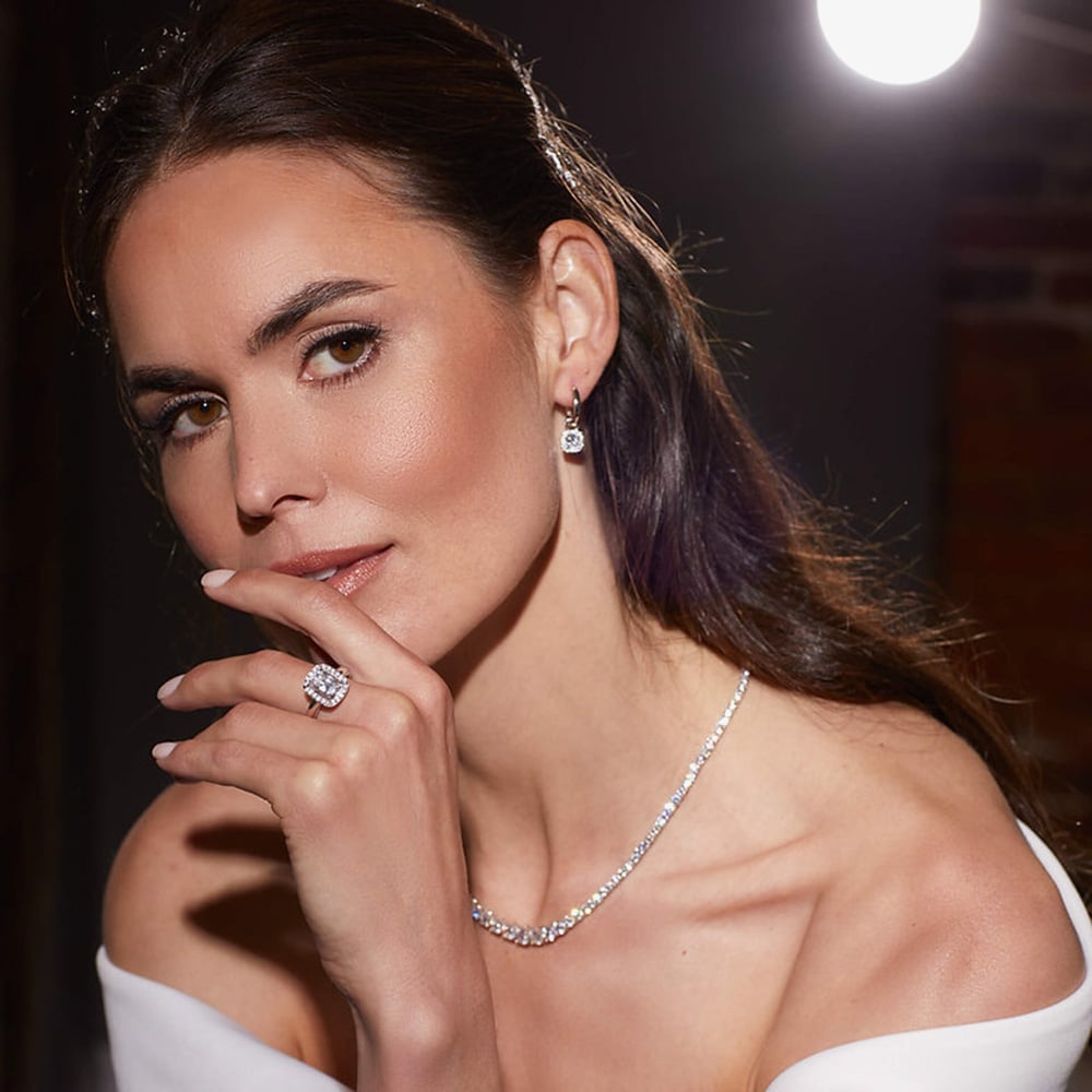 Diamonfire Silver Cubic Zirconia Graduated Tennis Necklace N4338