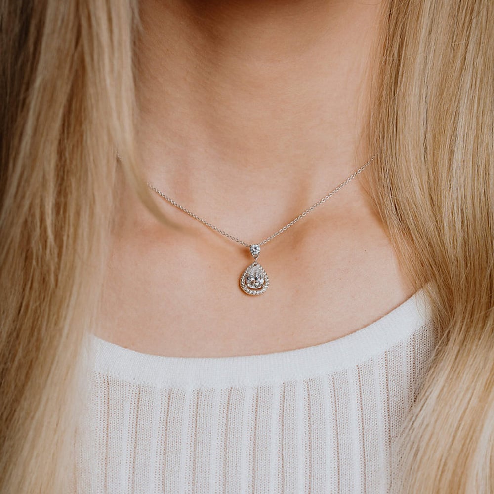 Diamonfire Silver Cubic Zirconia Teardrop Pendant Necklace P4623
