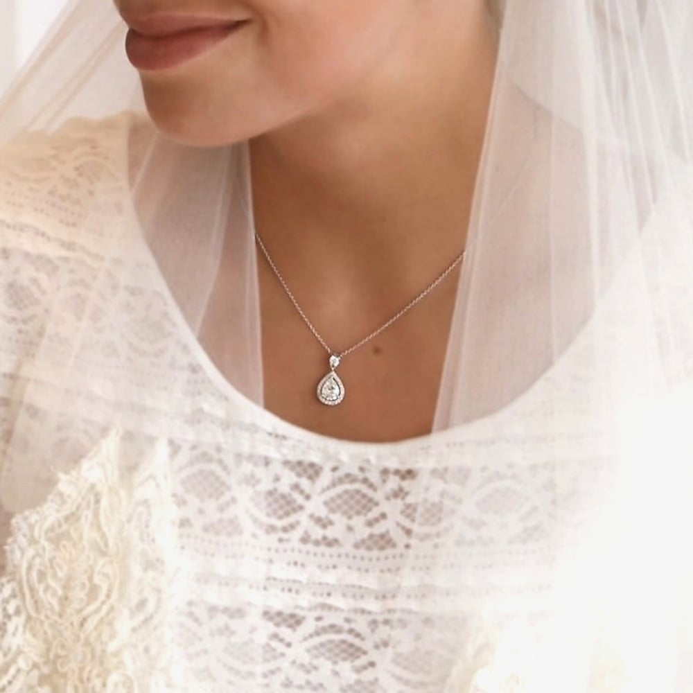 Diamonfire Silver Cubic Zirconia Teardrop Pendant Necklace P4623