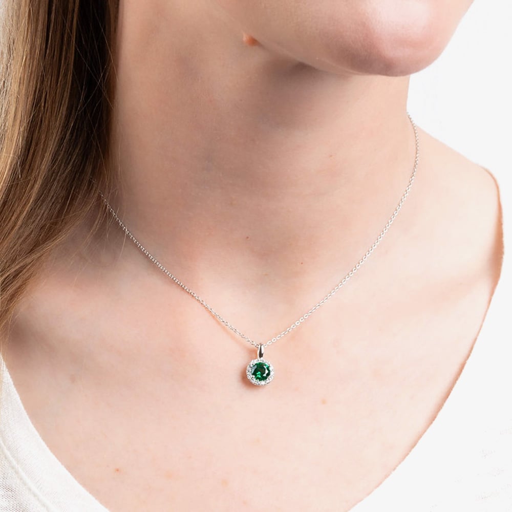 Diamonfire Round Green Cubic Zirconia Halo Pendant Necklace P4624