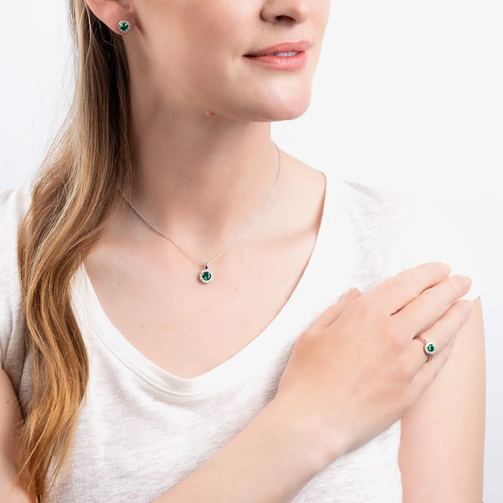 Diamonfire Round Green Cubic Zirconia Halo Pendant Necklace P4624