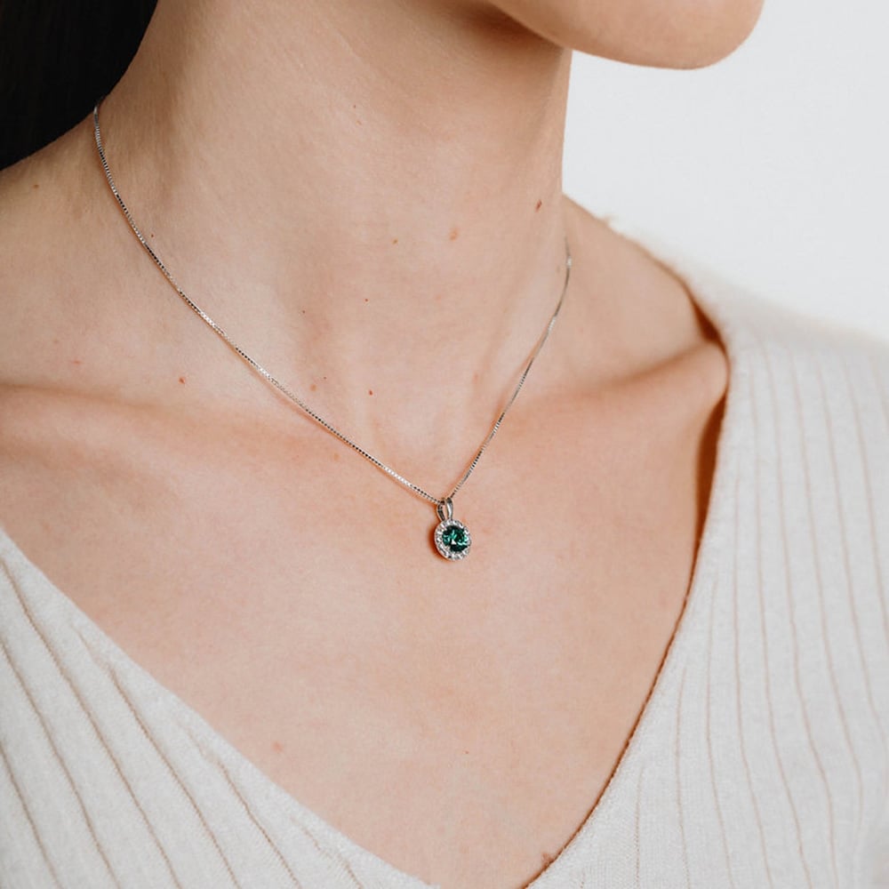 Diamonfire Round Green Cubic Zirconia Halo Pendant Necklace P4624