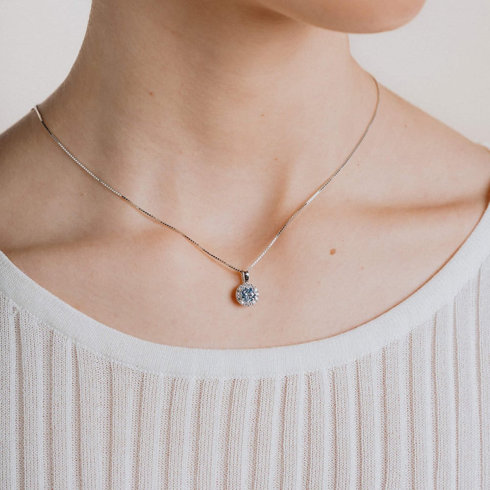 Diamonfire Silver Round Blue Cubic Zirconia Cluster Pendant Necklace P4780