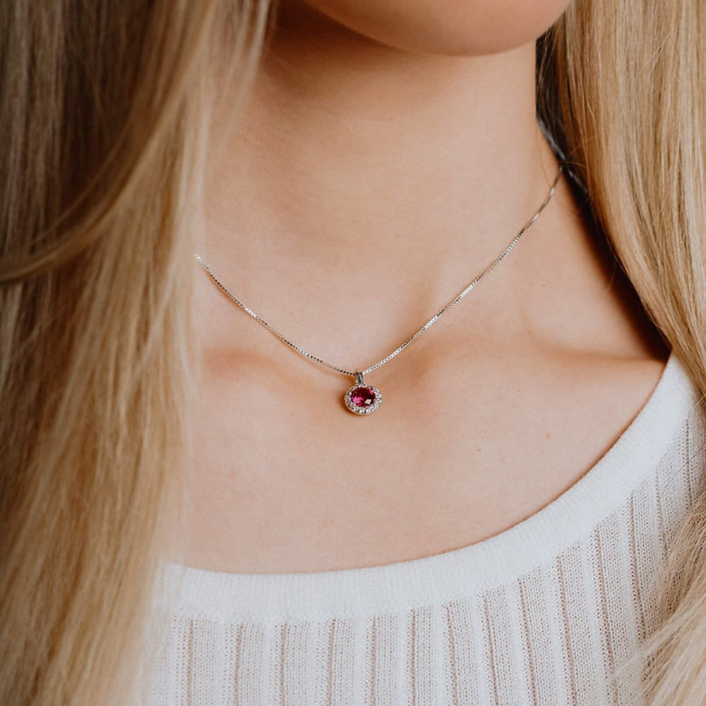Diamonfire Silver Red Round Cubic Zirconia Halo Pendant Necklace P4625