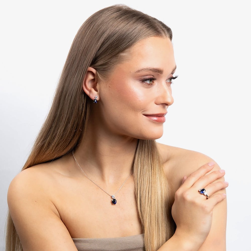 Diamonfire Sterling Silver Oval Blue Cubic Zirconia Drop Necklace P4964