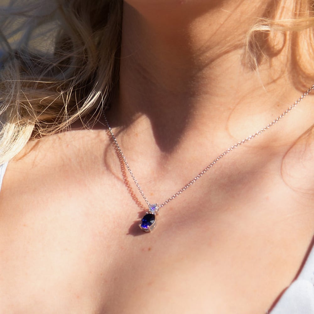 Diamonfire Sterling Silver Oval Blue Cubic Zirconia Drop Necklace P4964