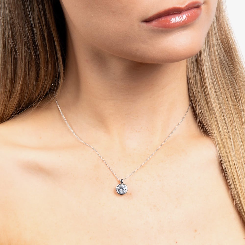 Diamonfire Sterling Silver 2.00ct Bezel Set Cubic Zirconia Solitaire Necklace P4645