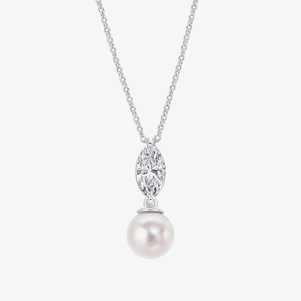 Diamonfire Sterling Silver Marquise Pearl Drop Necklace P5582