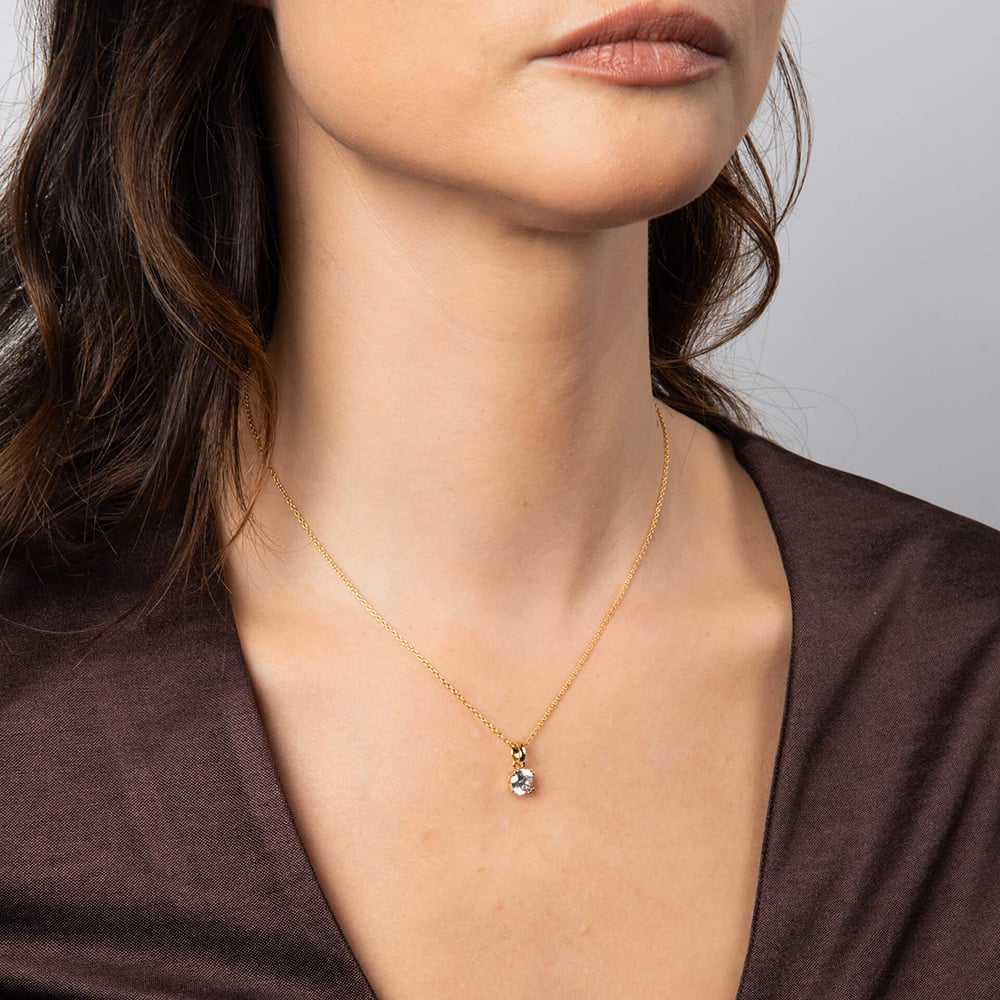 Diamonfire Gold Plated Double Claw Cubic Zirconia Solitaire Pendant Necklace P5585