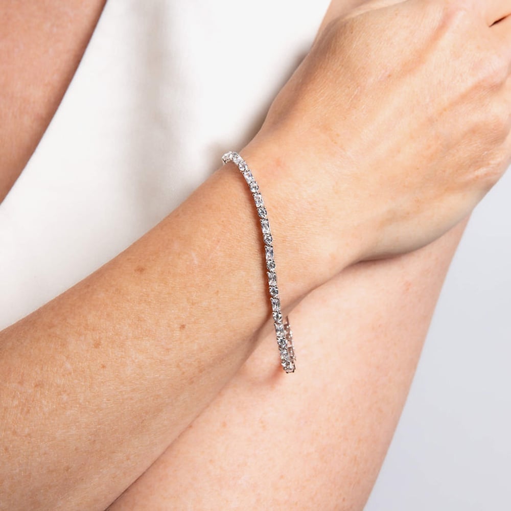 Diamonfire Silver Mixed Cut Cubic Zirconia Tennis Bracelet B5259