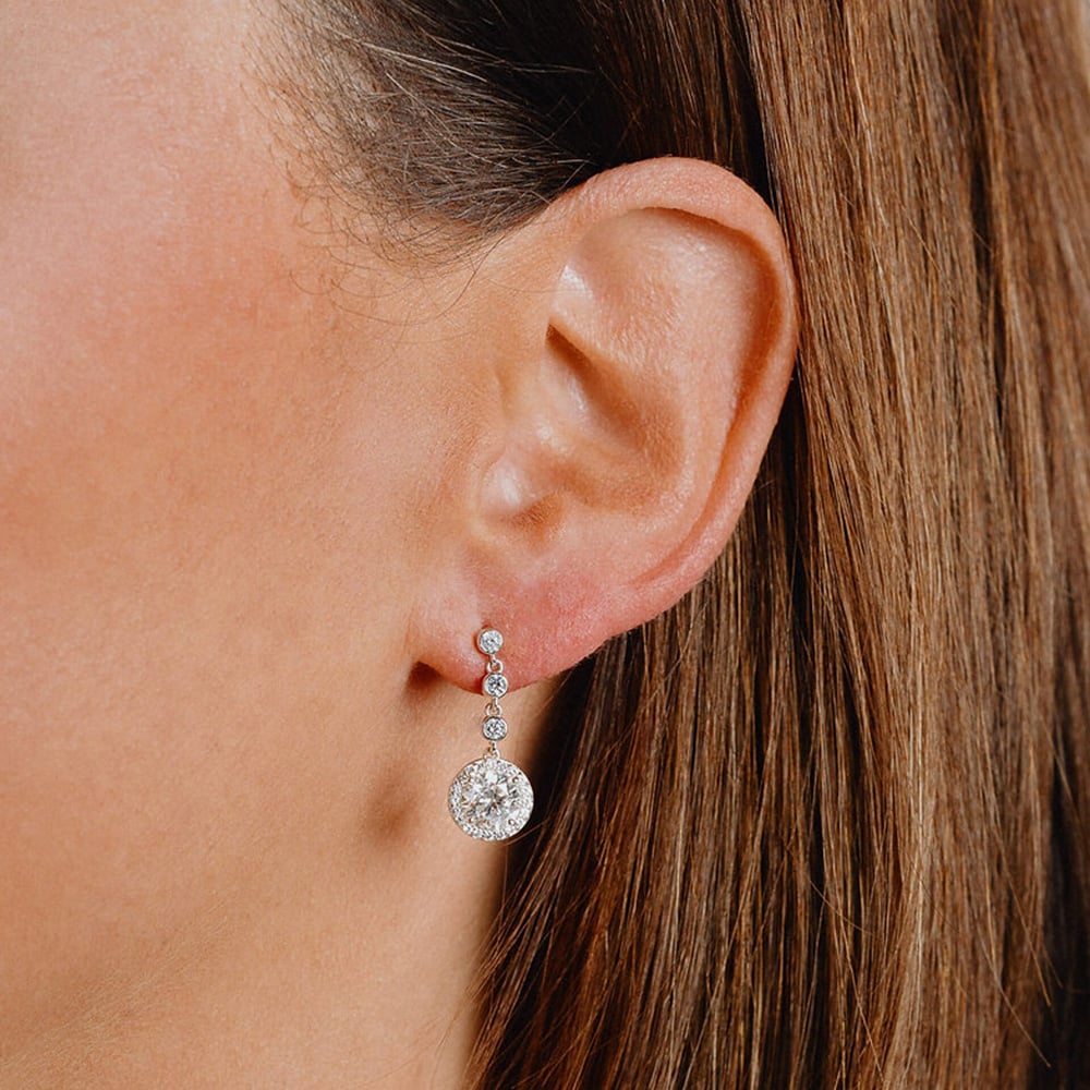 Diamonfire Silver Round Cubic Zirconia Drop Earrings E5588