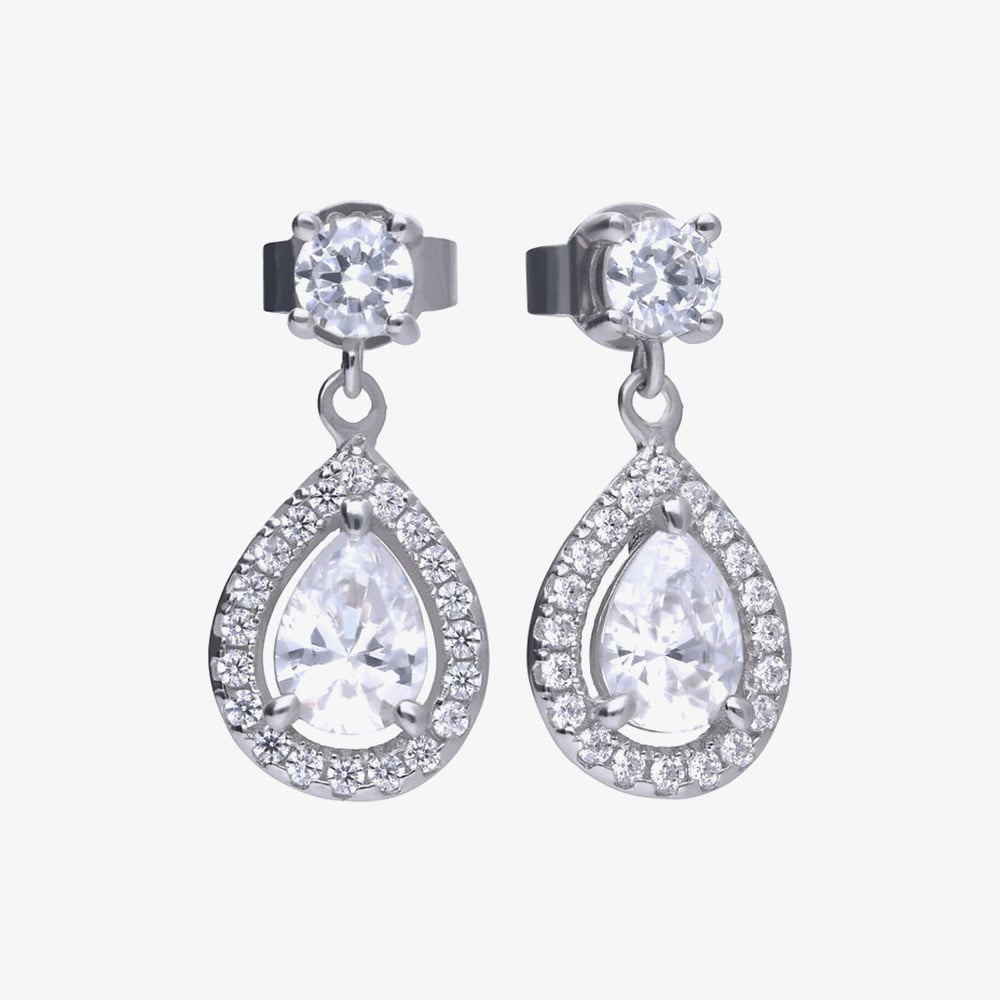 Diamonfire Silver Cubic Zirconia Teardrop Drop Earrings E5594