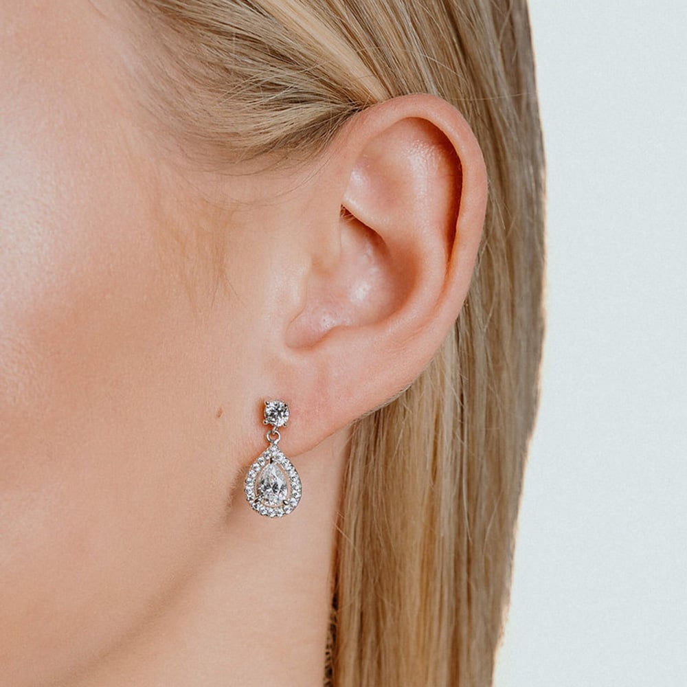 Diamonfire Silver Cubic Zirconia Teardrop Drop Earrings E5594