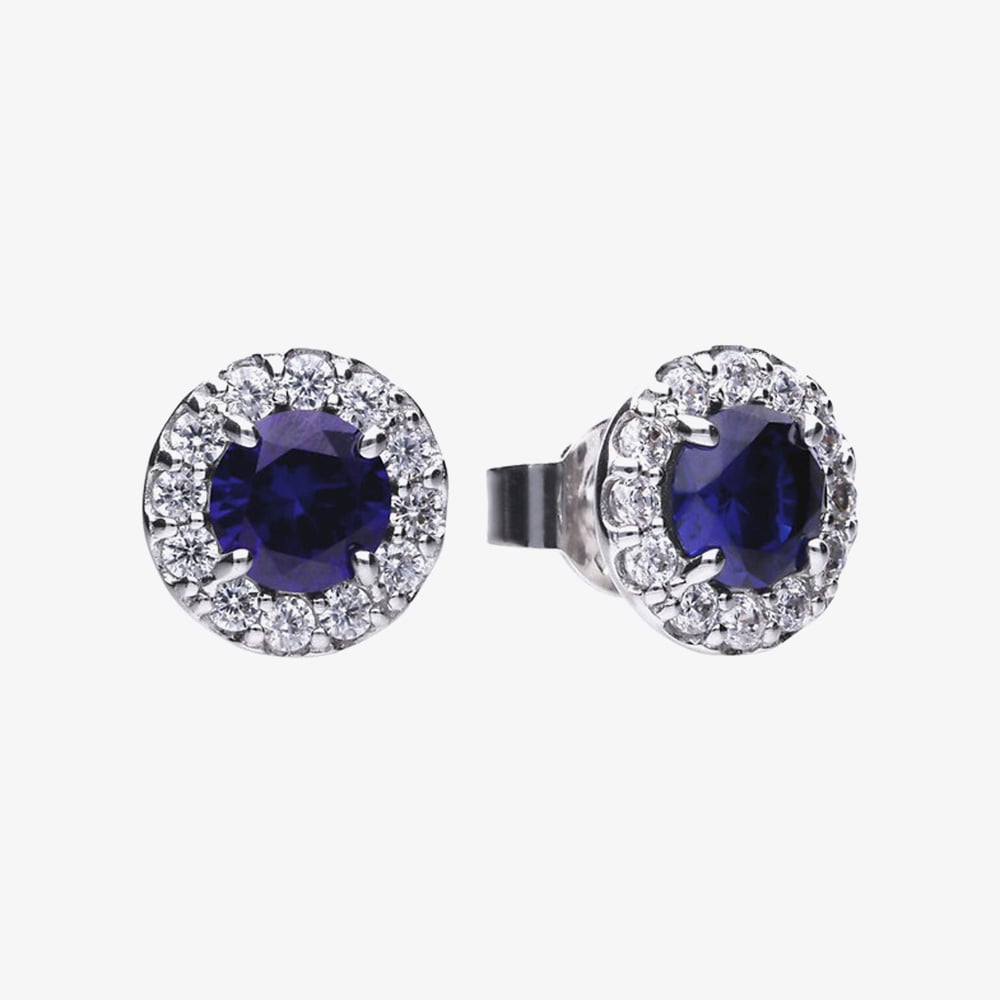 Diamonfire Silver Blue Round Cubic Zirconia Halo Stud Earrings E5598