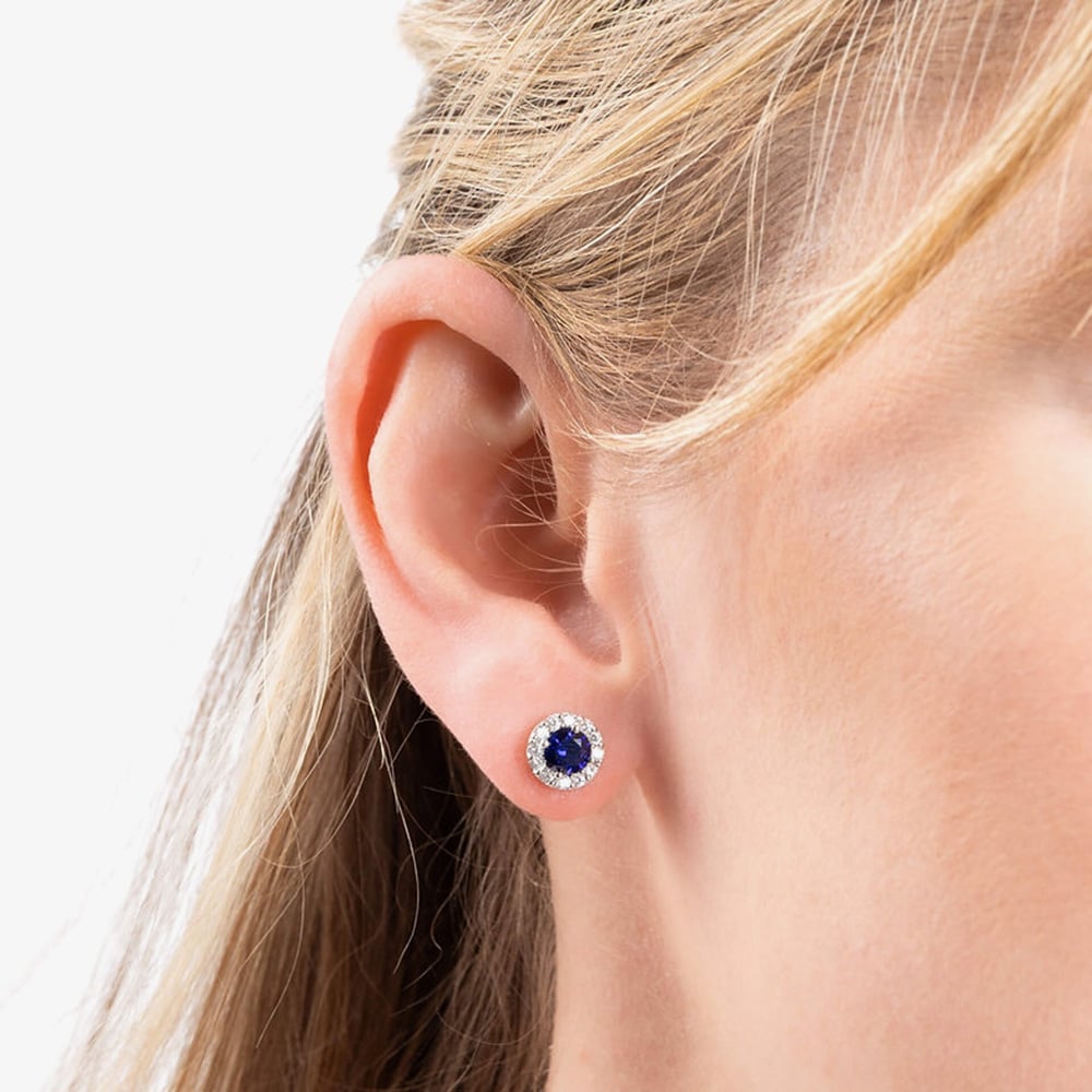 Diamonfire Silver Blue Round Cubic Zirconia Halo Stud Earrings E5598