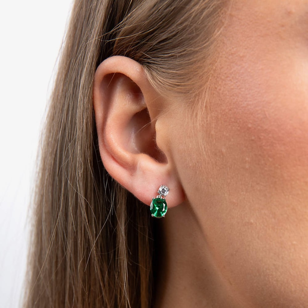 Diamonfire Sterling Silver Green Cubic Zirconia Drop Earrings E6199