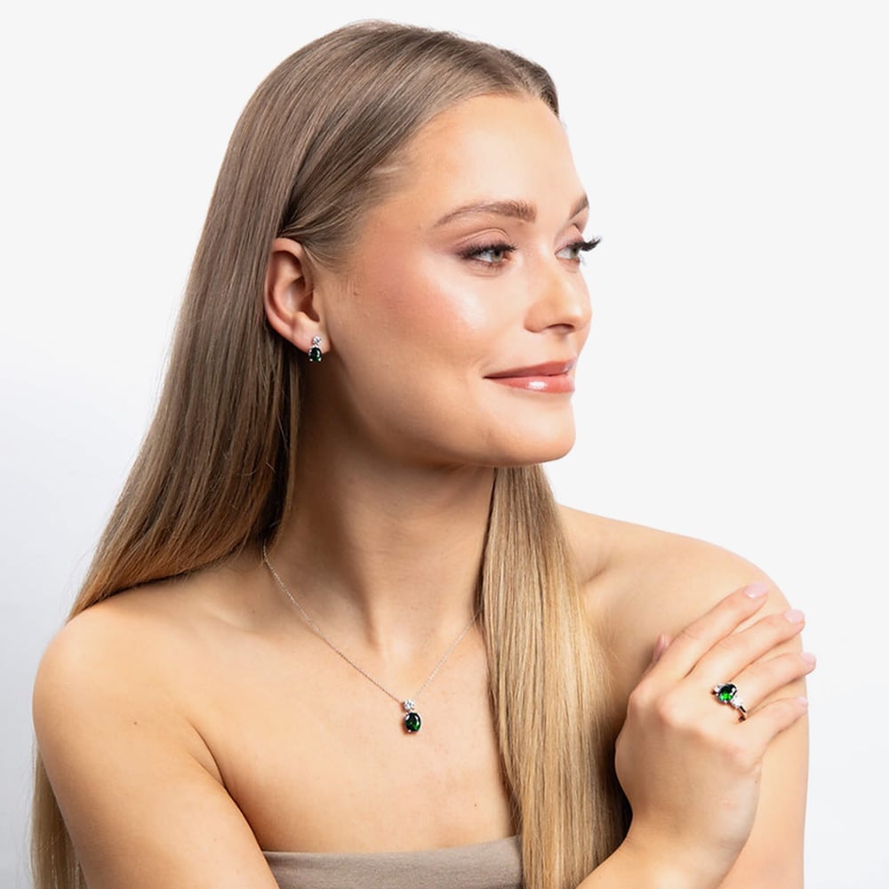 Diamonfire Sterling Silver Green Cubic Zirconia Drop Earrings E6199