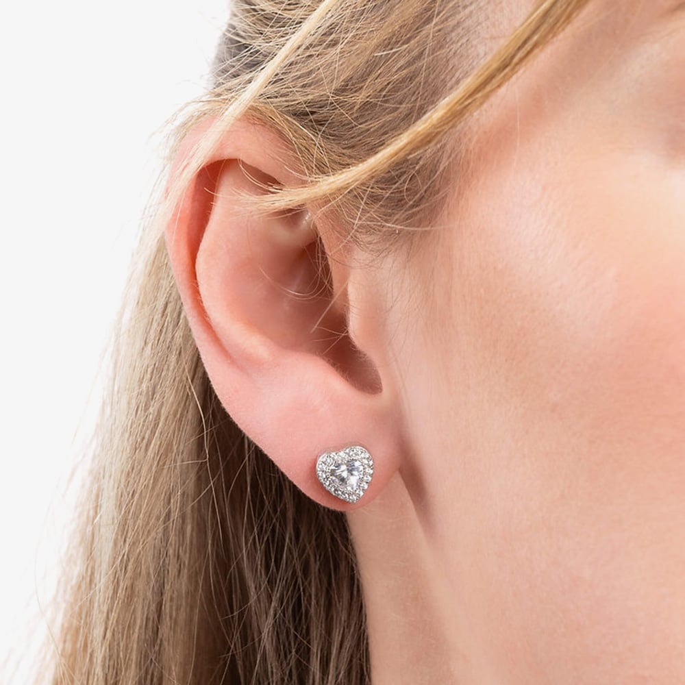 Diamonfire Sterling Silver Heart Shape Cubic Zirconia Stud Earrings E5589