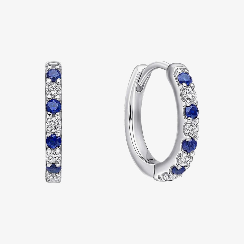 Diamonfire Sterling Silver Blue &amp; White Cubic Zirconia Hoop Earrings E6699