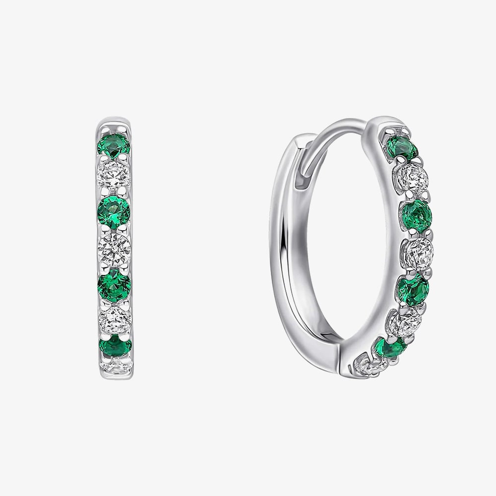 Diamonfire Sterling Silver Green &amp; White Cubic Zirconia Hoop Earrings E6700