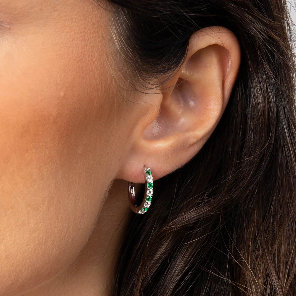 Diamonfire Sterling Silver Green & White Cubic Zirconia Hoop Earrings E6700
