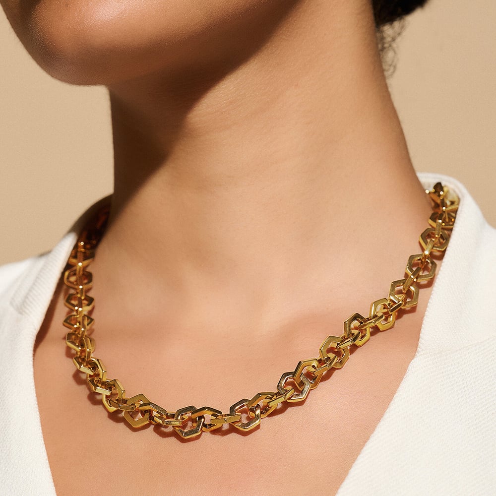 Olivia Burton Signature Gold Plated Honeycomb Link Chain Necklace 24100087