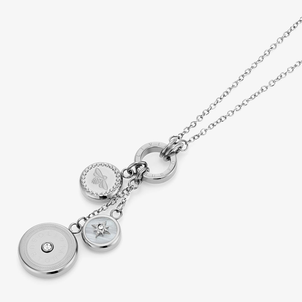 Olivia Burton Signature Silver Tone Crystal Bumble Bee & North Star Multi Charm Necklace 24100330