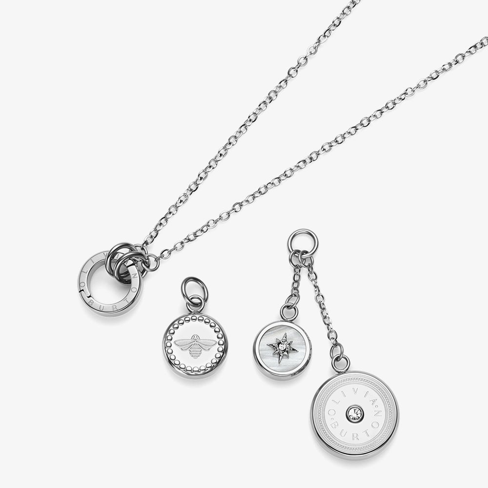 Olivia Burton Signature Silver Tone Crystal Bumble Bee & North Star Multi Charm Necklace 24100330