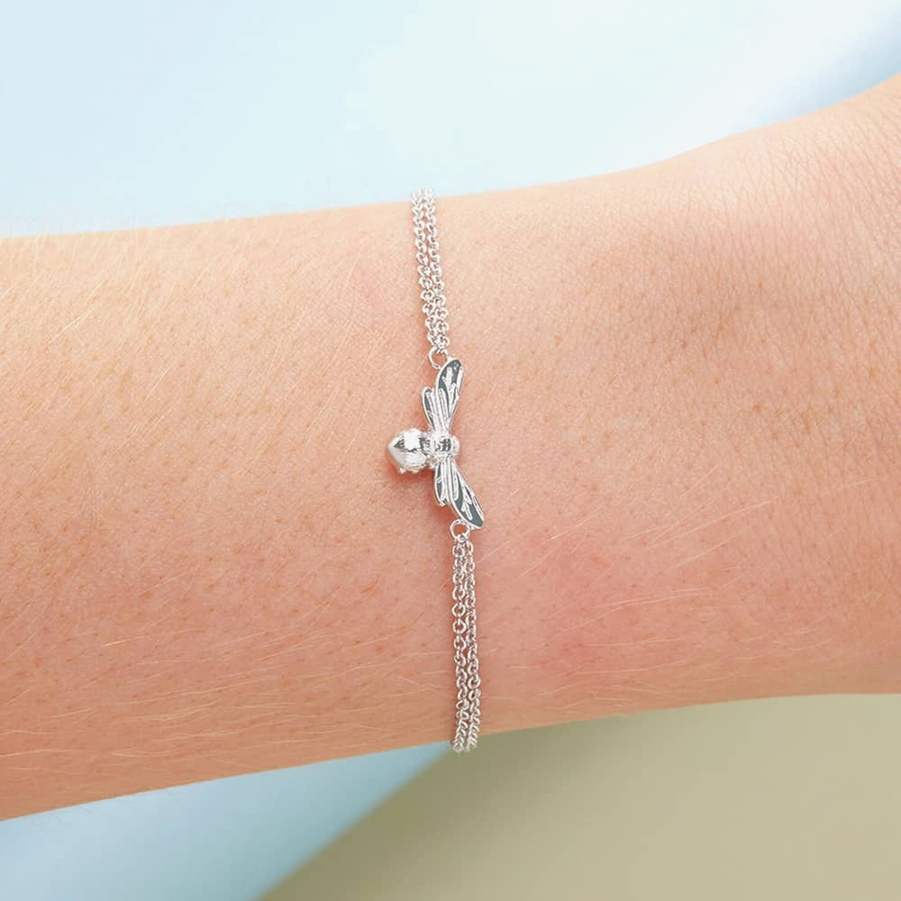 Olivia Burton Lucky Bee Silver Tone Chain Bracelet OBJAMB45N