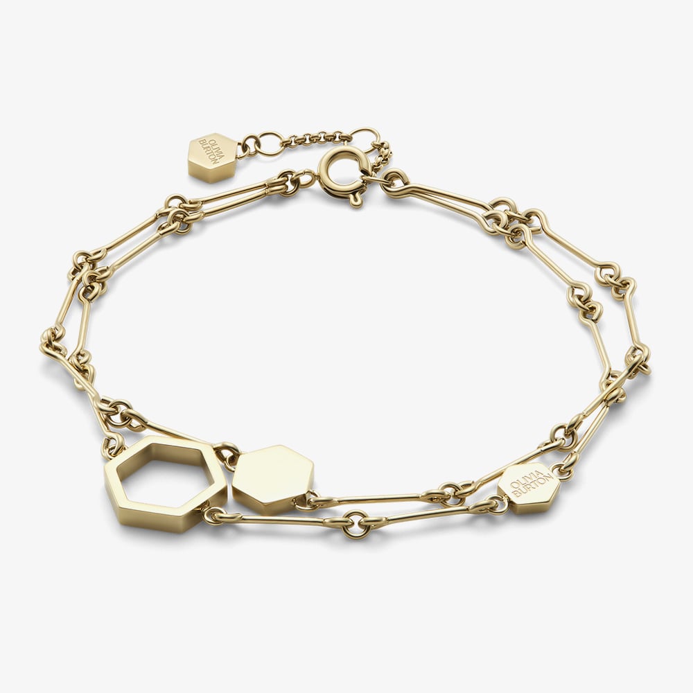 Olivia Burton Signature Gold Plated Honeycomb Double Layered Chain Bracelet 24100308